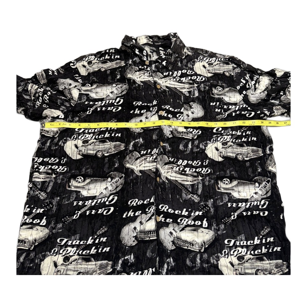 George Rock and Roll Cars Guitars Print Shirt Mens XL Rayon - Picture 5 of 8